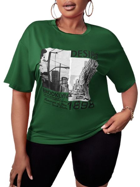 

sxy plus building & slogan graphic drop shoulder tee f3wv#, Black