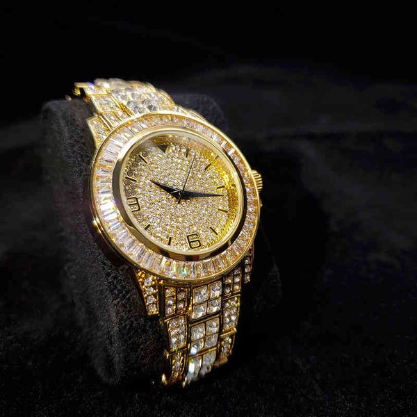 Missfox Iced Out Dial Watch для Man 18k Gold Luxury Shine Men's Watch Diamond Hip Hop Round Stainls Steel Men Quartz Watchmek2