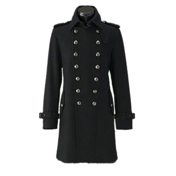 

wwii german army overcoat general coat winter wool coats double-breasted men winter woolen black solid color 201128