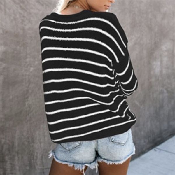 

knitted sweater round neck stripe sweater women knit sweaters womens thin o neck pullover sweater 201204, White;black
