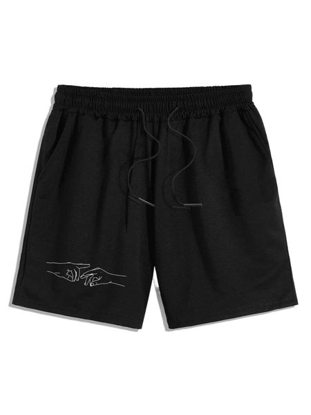 

men hand print drawstring waist shorts w9ii#, White;black