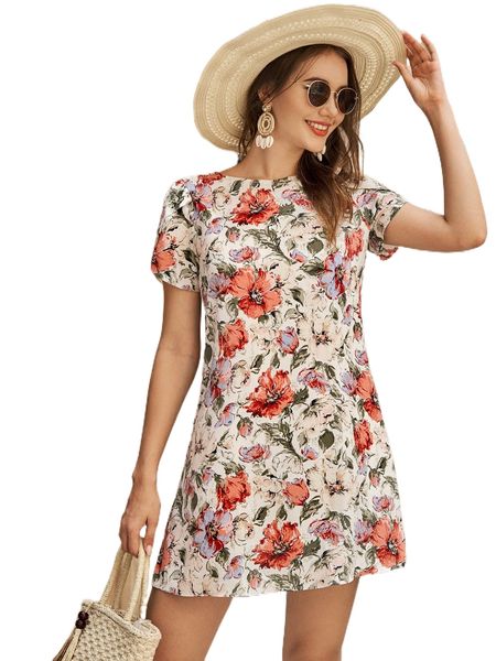 

floral print tunic dress 607m#, Black;gray