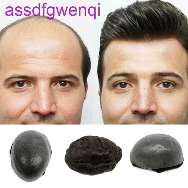

thin skin base human hair mens wigs skins hair replacement mens toupee, Black