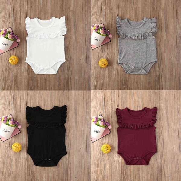 Gevşek moda yenidoğan çocuk kız bebek kolsuz fırfır romper yaz sağlam tulumu genel gündelik kıyafetler 0-18m G220521