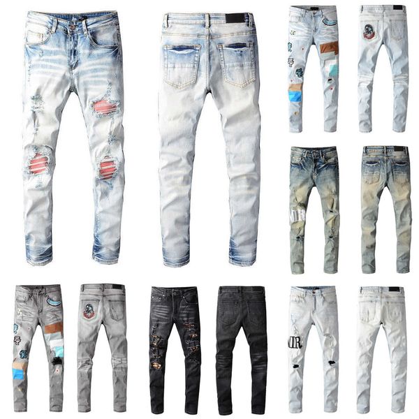 

mens fashion skinny slim ripped jean elastic casual motorcycle biker stretch trouser classic pants jeans size 28-40cowboy clothing denim swe, Blue