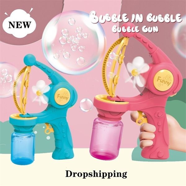 Big Bubble Gun Bambini Macchine automatiche per bolle Fan dei cartoni animati Bubble Maker Machine Bolle di sapone Ventilatore Giocattolo per esterni 220621
