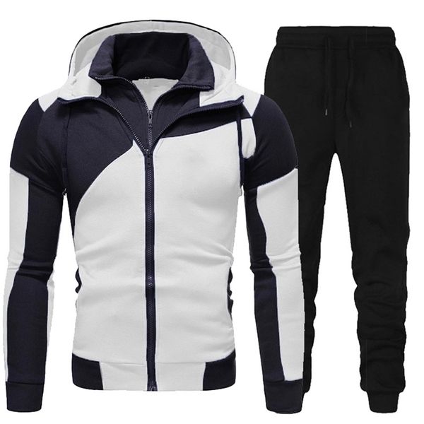 

men's tracksuits men tracksuits set spring autumn long sleeve hoodie zipper jogging trouser patchwork fitness run suit casual clothing, Gray