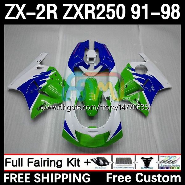 Набор для тела для Kawasaki Ninja ZXR-250 ZX 2R 2 R R250 ZXR 250 ZXR250 1991 1992 1993 1994 1995 1996 1997 1998 9dh.29 ZX-R250 ZX-2R ZX2R 91 92 93 94 95 96 97 98 FARING Green Blue Blue