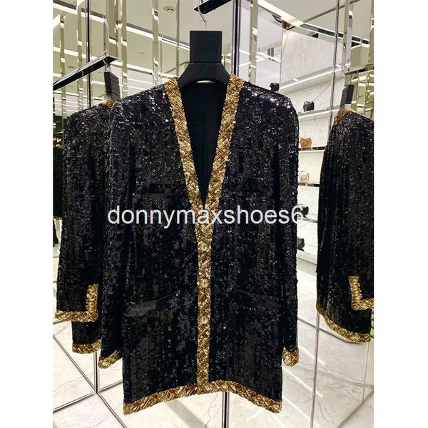 

women's jackets heavy industry glittering sequin single breasted coat 21 autumn and winter celebrities light luxury high street loose v, Black;brown