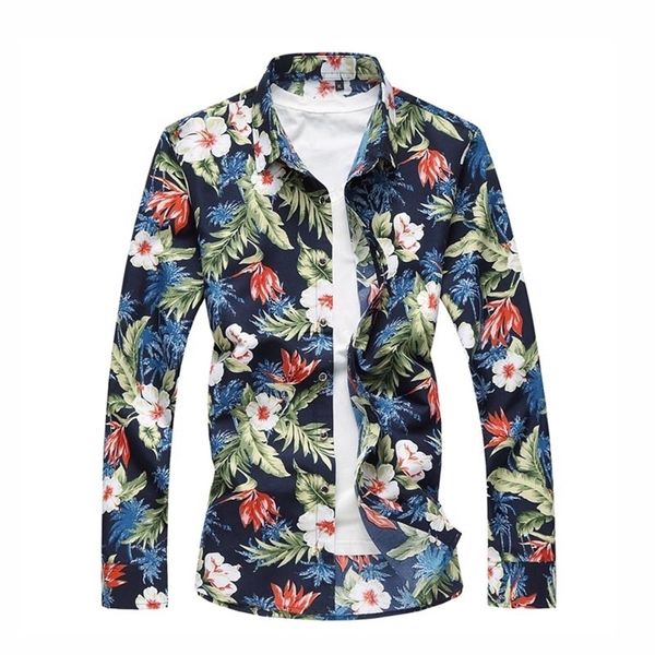 

spring autumn men's floral casual button down long sleeve hawaiian shirt plus size 5xl 6xl 7xl 210412, White;black