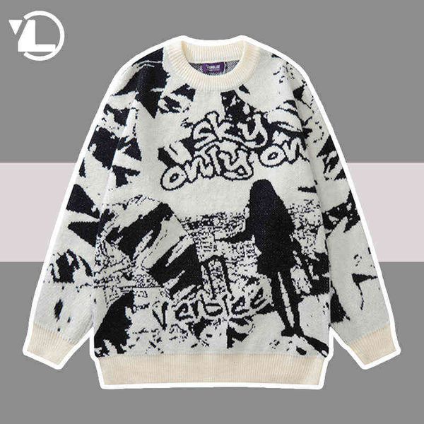 

silhouette printed letter sweater men women hip hop oversized knitted sweaters autumn winter fashion pullover casual t220730, White;black