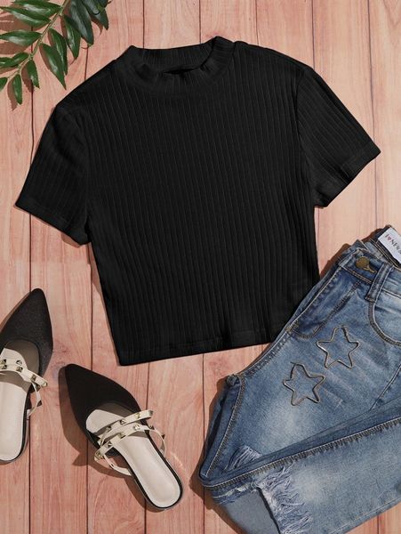 

solid rib-knit tee j8re#, White