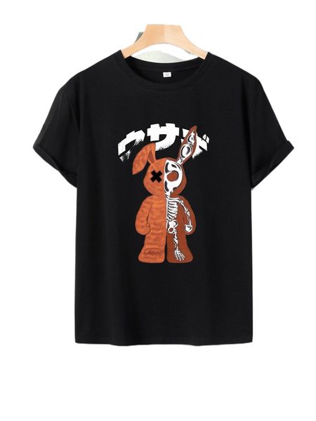 

men cartoon & japanese letter graphic tee g4ic#, White;black