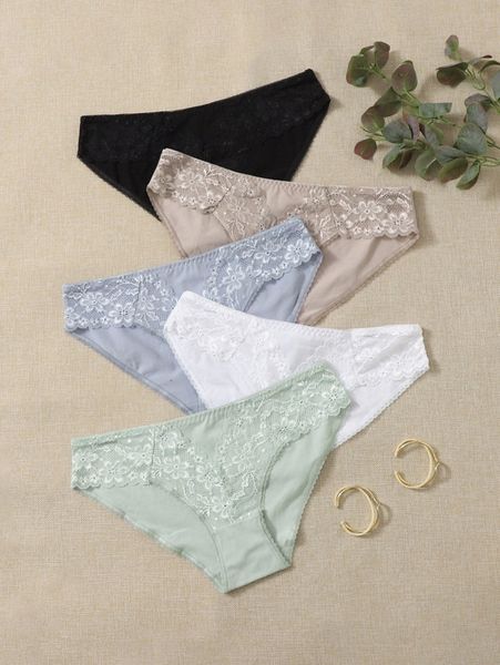 

plus 5pack floral lace panty set o9js#, Black;white