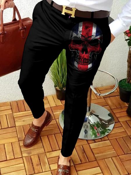 

mens party pants men fashion printed hip hop pants new stylish casual pant skull print slim long trousers, Black