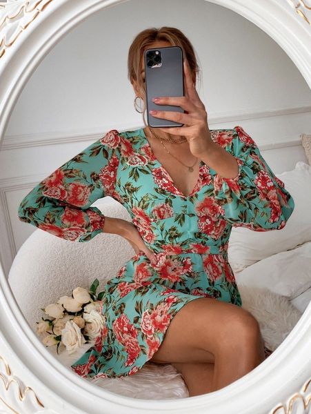 

allover floral keyhole back dress u0nn#, Black;gray