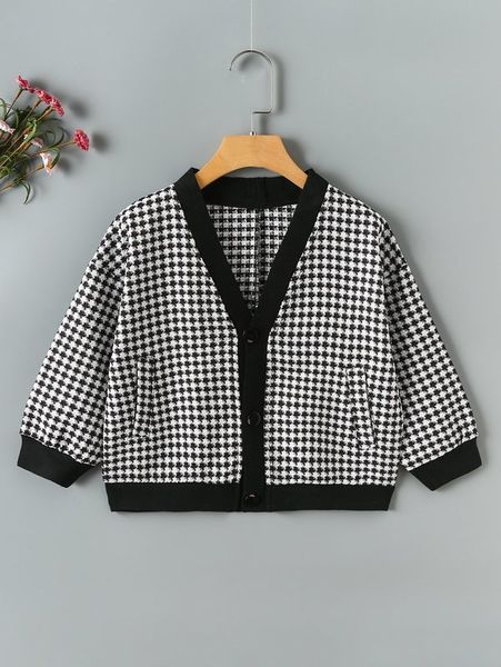 

toddler boys houndstooth contrast trim jacket she, Blue;gray