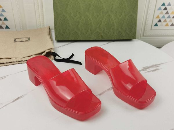 

jelly color transparent slippers women's good quality middle heel classic fashion can be worn on any occasion with complete packaging, Black