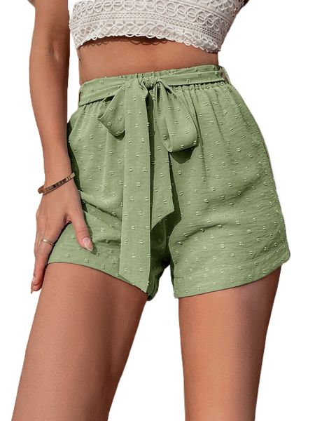

swiss dot solid belted shorts u2aw#, White;black