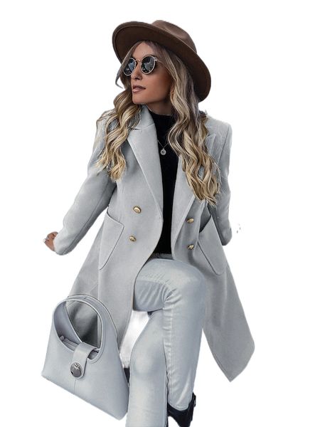 

lapel collar double breasted overcoat g8dq#, Black