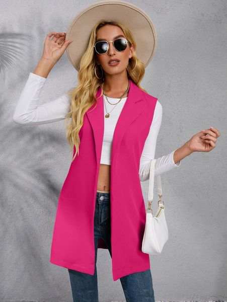 

solid lapel collar open front vest blazer t6q7#, White