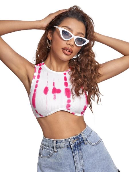 

tie dye tank crop b37i#, White