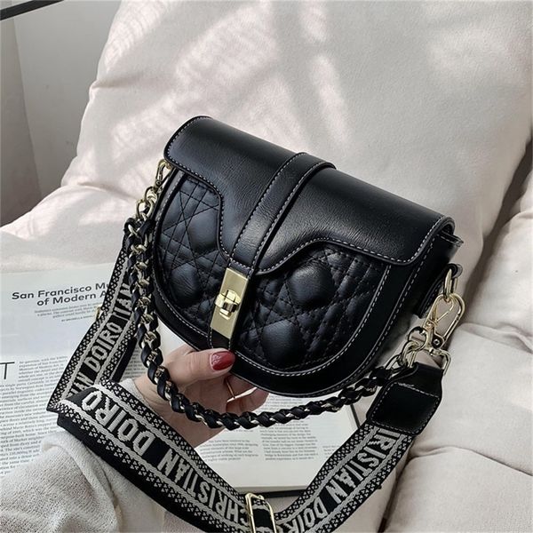 

wide strap small women's fashion chain saddle versatile hand lingge single messenger design purses online