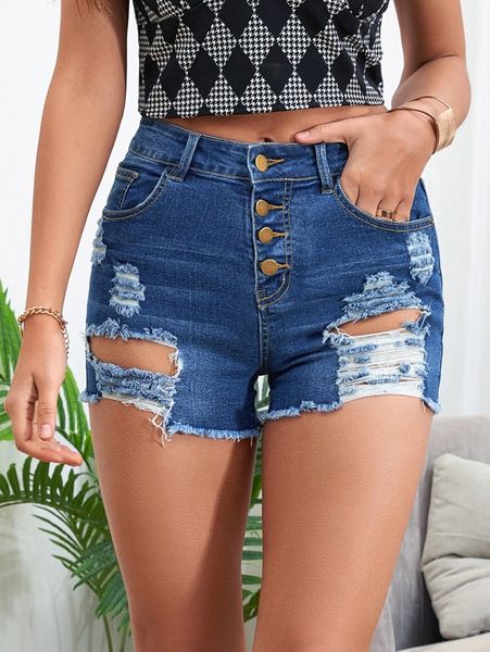 

button fly raw hem ripped denim shorts x2i5#, White;black