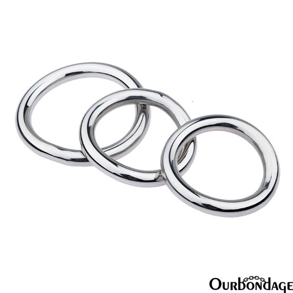 OurBondage 3 tamanho de aço inoxidável curva de anel de anel de anel de anel de anel de anel de scrotum pingente restrindo pau transing para homens brinquedo sexy gay