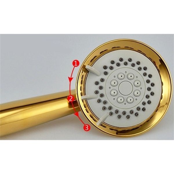 Cobre sólido banhado a ouro com três funções Chuveiro portátil de luxo Batnroom Cabeça de chuveiro de mão com suporte de ouro e mangueira de chuveiro BD667 23306