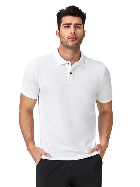 

men solid polo shirt 18ox#, White;black