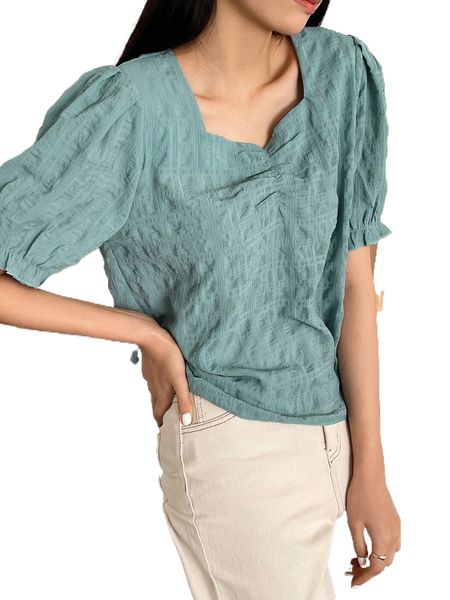 

dazy sweetheart neck ruched puff sleeve blouse d0fv#, White