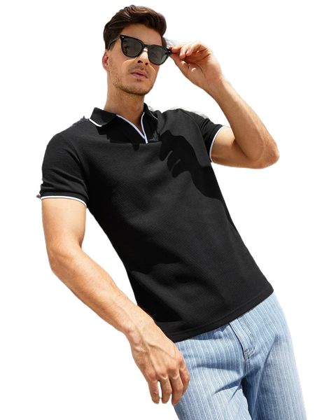

men contrast binding polo shirt 84y1#, White;black