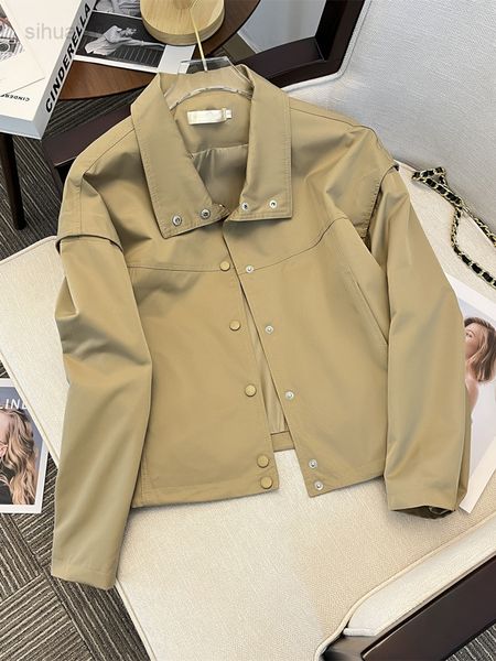

bat long sleeves large lapel fake two piece short trench coat women new spring autumn simple single-breasted thin coat female l220725, Tan;black