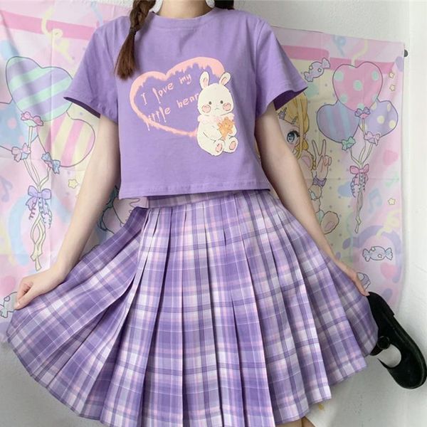 Completi di abbigliamento T-shirt da donna 2022 estate giapponese studente manica corta simpatico cartone animato vita alta ombelico top ins scuola di moda camiciaClothi