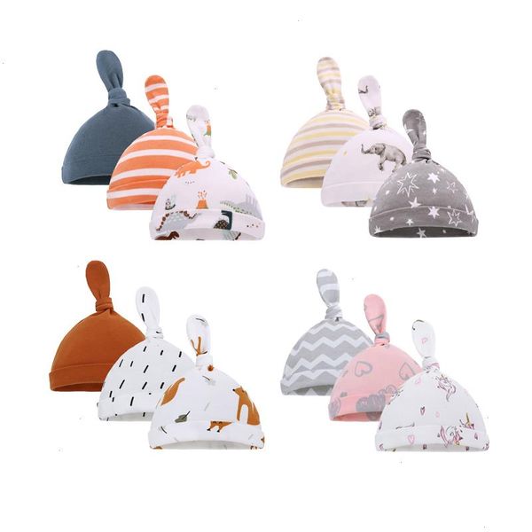 

3pcs newborn baby hat knotted cap boy girl cotton pgraphy props soft infant nightcap fashion four seasons 0-12 months, Yellow