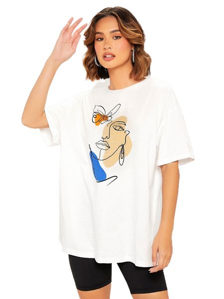 

drop shoulder figure graphic tee u0qs#, White