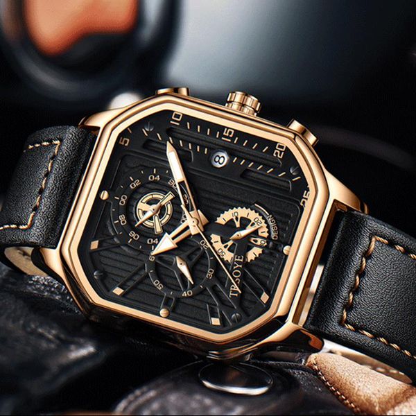 

wristwatches men's quartz watch waterproof luminous fashion personality leather sports square 2022 man wristwatch, Slivery;brown