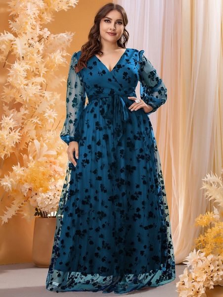 

plus contrast floral mesh belted maxi dress d4ai#, Black