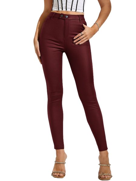 

apperloth a slant pocket pu leather skinny pants m8jt#, Black;white