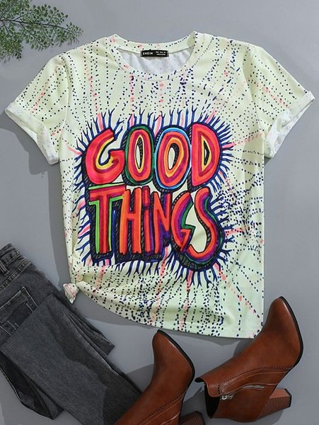 

splash ink & letter graphic tee s46r#, White