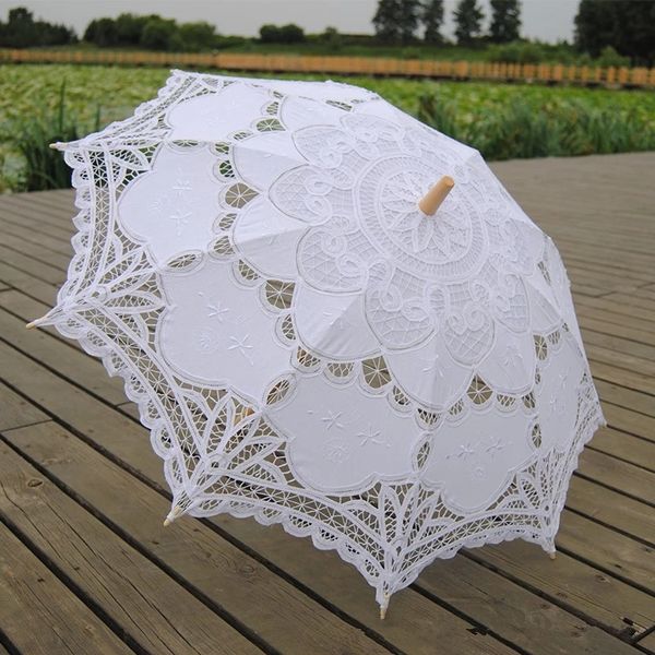 Parasols White Ivory Casamento Guarda de renda do sol do guarda -chuva Bordado de noiva
