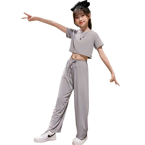 

kids summer clothes solid color suit for girls tshirt pants outfit casual style tracksuits children 220620, White