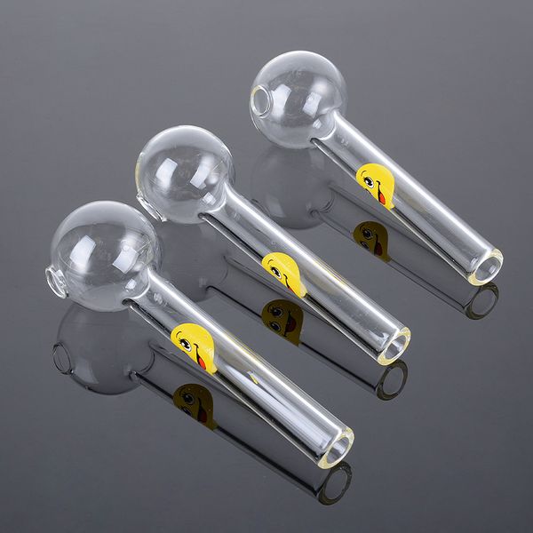 Tubos de queimador de óleo de vidro transparente Tubos fumantes de tubo de pirex grossa Tobacco Tools Bubbler Portátil Pipes Bongs Acessórios com Smile Logo