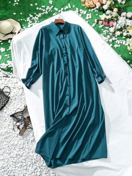 

plus flounce sleeve shirt dress i18d#, Black