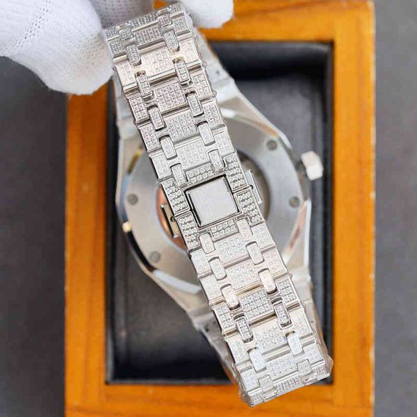 

handmade full of diamonds watch mens automatic mechanical watches 40mm with diamond-studded steel 904l sapphire ladies business wristwatches, Slivery;brown