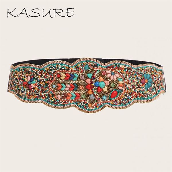 

kasure bohemian fashion woman belt gypsy stunning boho style waistband resin beads shell belly chain wax rope wide handmade belt 220414, Black;brown