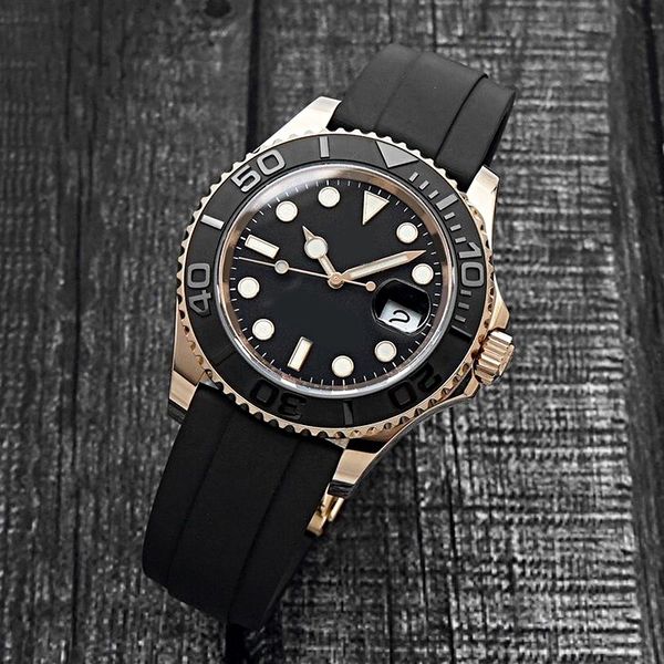 

luxury men's watch yacht style 40mm wristwatch black dial automatic mechanical watches sapphire glass classic folding strap super lumin, Slivery;brown