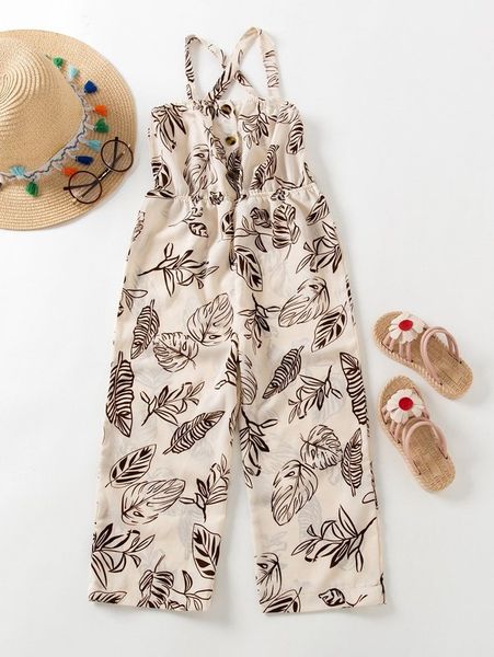 

toddler girls tropical print button front cami jumpsuit she, Blue