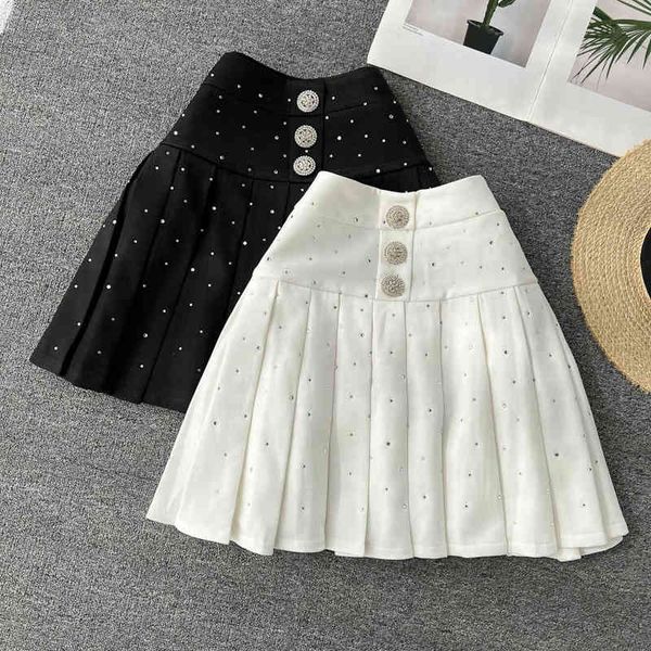 

two piece dress college style black pleated skirt 2022 summer slim skirt high waist super fire a-line short for women mq5k, White